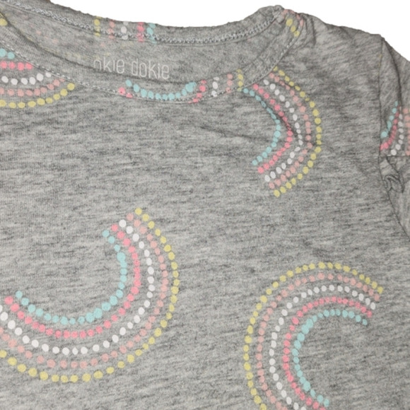 OKIE DOKIE Grey Short Ruffle Sleeve Tee with Dotted Rainbows Pattern - Picture 2 of 3